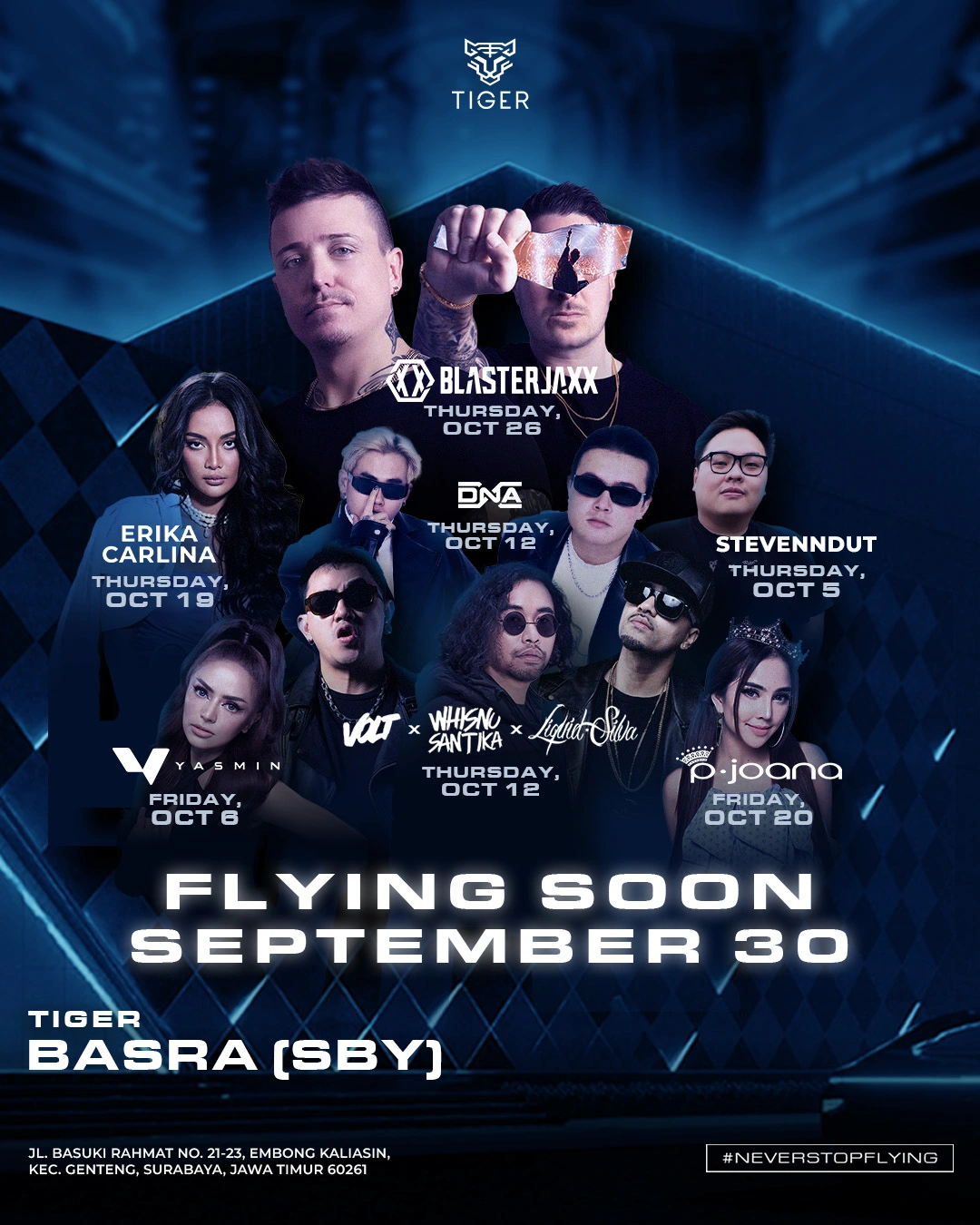 Stevenndut, Erica Carlina, and Blasterjaxx are all set to make a splash at the Grand Opening of HW Tiger Basra in Surabaya